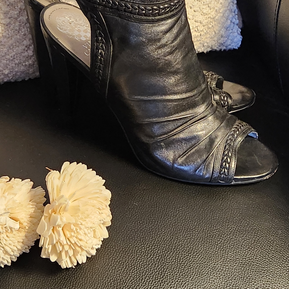 Vince Camuto Black Peep-Toe Stiletto Booties